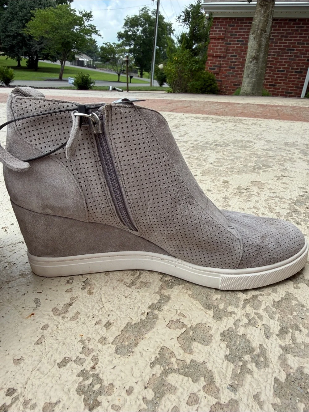 Paolo Gray Perforated Suede Wedge Sneakers